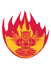 brennen feuer flamme heiß eule tattoo uhu fliegen vogel cool design federn raubvogel nacht schön clipart logo