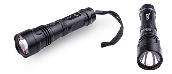  Set of black  police flashlight  with strap