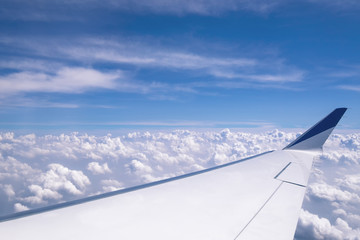 Blue Sky and Wings from the Perspective of Aircraft Window