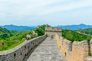 A View of a Guard House on the Top of The Great Wall of China as it Bends its way through the Jinshanling Mountains