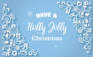Blue Holly Jolly Christmas greeting card with white ornament.