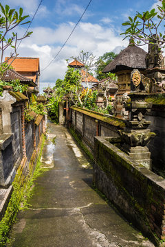 Narrow street in Ubud, Bali, Indonesia.