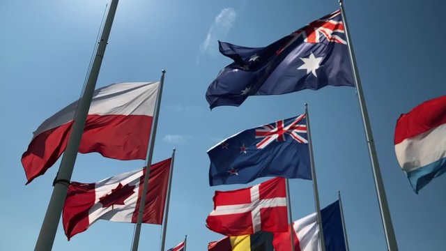 National flags united together in slow motion