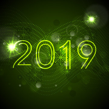 2019 green glowing neon New Year background