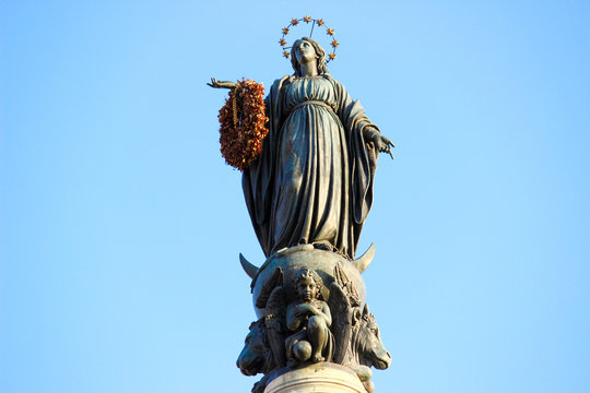 Virgin Mary On Top At Piazza Di Spagna In Rome, Italy