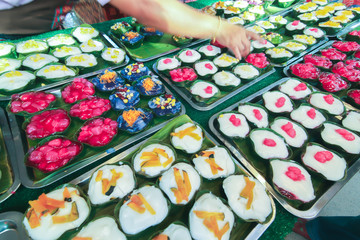 variety colorful sweet thai dessert