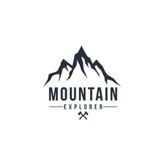 Black and White Mountain Explorer Adventure Badge Vector Template Design