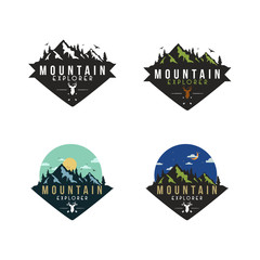 Forest, Mountain Adventure Badge Vector Logo, Sign Icon Template Set