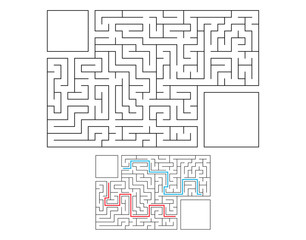 Abstract rectangular maze. Game for kids. Puzzle for children. Labyrinth conundrum. Flat vector illustration. With answer. With place for your image.