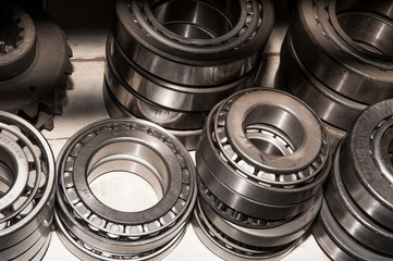 A set of various ball bearings and roller bearings