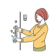 ドアノブを掃除する女性　イラスト