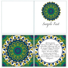 Cards or Invitations set with mandala design . The front and rear side. Vector illustration.