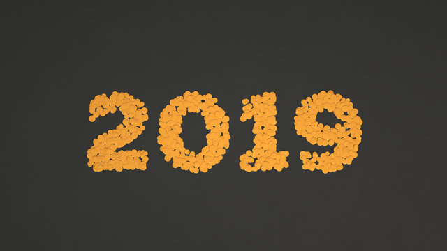 2019 Number Made From Orange Confetti