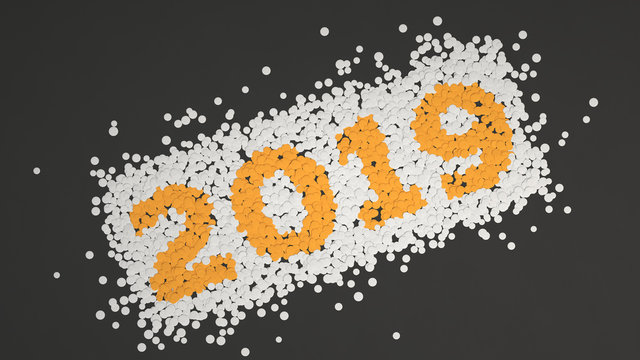 2019 Number Made From White And Orange Confetti
