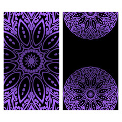Invitation or Card template with floral mandala pattern. The front and rear side. Vector illustration.