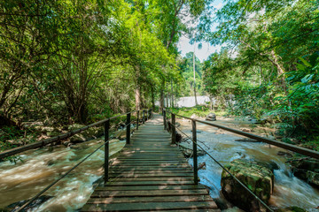 Beautiful waterfall in natural "Si Dit Waterfall" with blue sky in khao kho national park