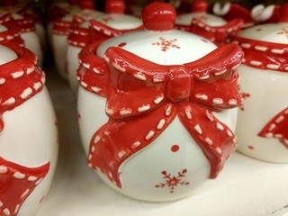 Christmas decorative porcelain jars displayed at store