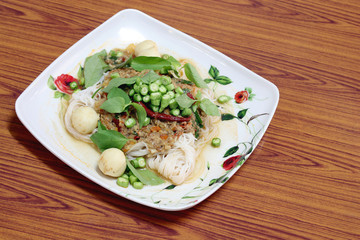 thai rice noodle,rice vermicelli on wood background