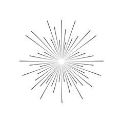 Light rays, sunburst and rays of sun. Firework icon. Design elements, linear drawing, vintage hipster style. Light rays sunburst, arrow, ribbon Vector Illustration