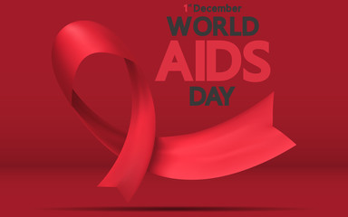 World Aids Day. Red ribon. 1st December World Aids Day poster. Vector illustration.