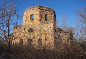 ruins of an old church in winter