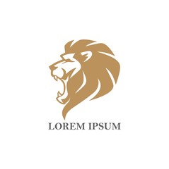 Gold Angry Lion Head Logo, Sign, Flat Design Vector Illustration