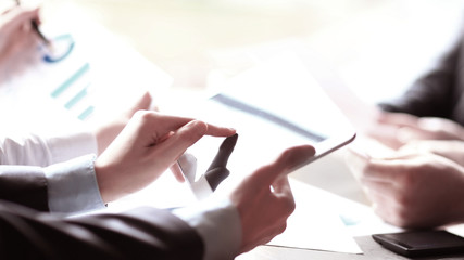 close up. the business team works with financial document