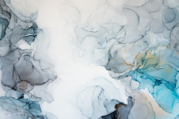 Ink, paint, abstract. Closeup of the painting. Colorful abstract painting background. Highly-textured oil paint. High quality details. Brown, gray, white, sky blue, sky blue, green, ultramarine.