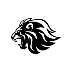 Angry Lion Head Black and White Logo, Sign, Vector Design