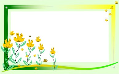 Fototapeta na wymiar Cosmos Flower Frame Yellow, natural summer field, beautifully relaxing nature, illustration, boundary, frame, stripes for decorating and presentation, colorful colors for making page labels