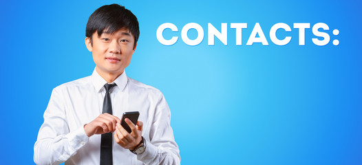 Asian businessman talking on mobile cell phone