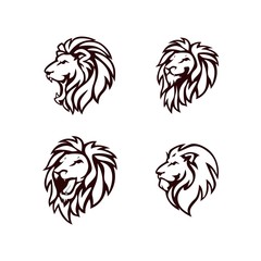Angry Lion Head Black and White Logo, Sign, Vector Design Set