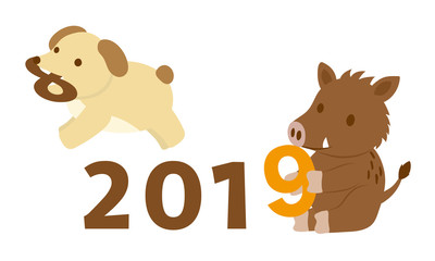 犬からいのししへ　年号を変える干支のイラスト素材