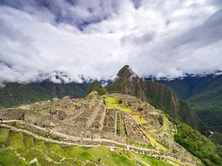 Clouds covering the mountains around Machu Picchu