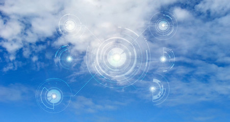 Cloud computing network concept. Data protection. Global cyber space network security concept. Safe internet and computers connection