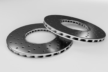 Auto spare parts for truck, new brake disk on white background