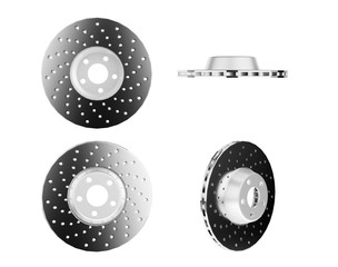 Auto spare parts for passenger car, new brake disks on white background