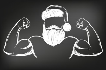 Santa Claus strongman, sport, Christmas symbol hand drawn vector illustration sketch drawn in chalk on a black board