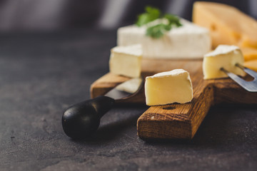 cheese board  (cheese composition). top view. copy space