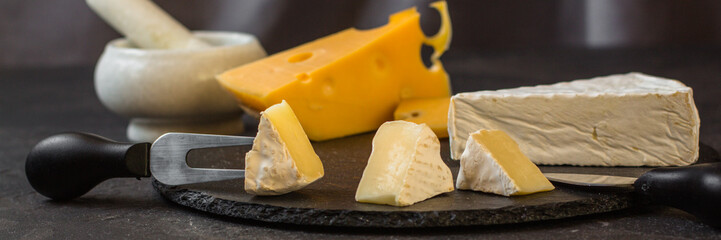 cheese board  (cheese composition). top view. copy space