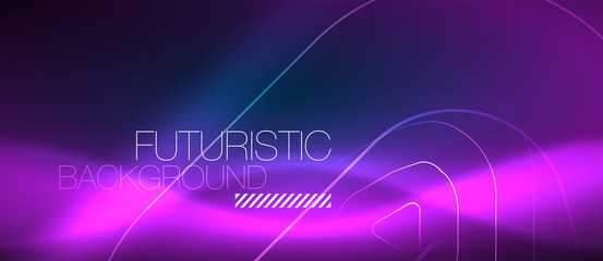 Neon glowing techno lines, hi-tech futuristic abstract background template with geometric shapes