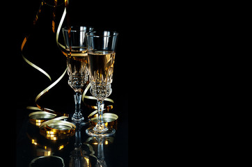 Two crystal glasses with champagne