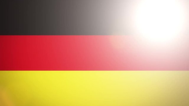 The flag of Germany, flat simple style, with a bright light flare crossing its surface.