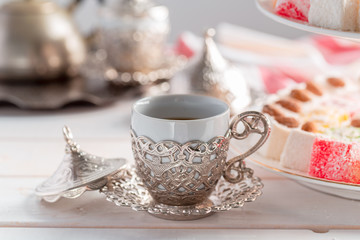 Turkish delight on a wooden table