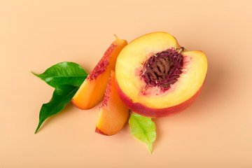 Ripe peach fruit slice