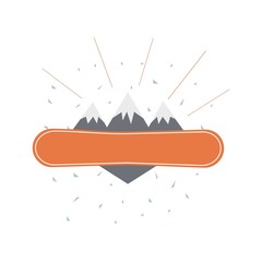 Logo snowboarding. mountains and snowboard. template for text. Extreme winter sport. flat vector illustration.