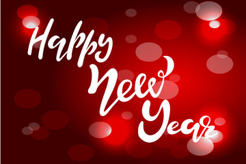 Holiday vector illustration with lettering Happy New 2019 Year - festive inscriptions handwritten with creative calligraphic fonts and decorated. Usable for banners, greeting cards, gifts etc. EPS 10