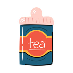 Vector illustration with trendy cartoon isolated tea metal tea box