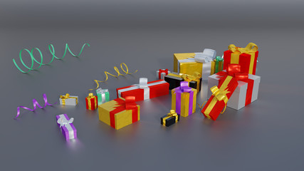 Some Multicolored gifts with few little shiny ribbons