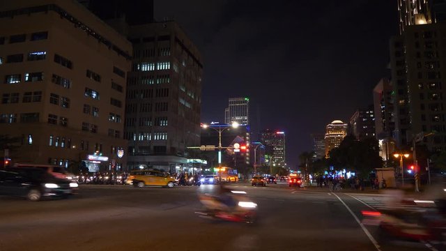 night illuminated taipei city downtown traffic street crossroad panorama 4k taiwan
